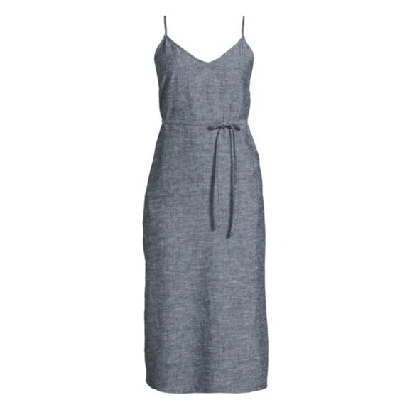 Time and Tru Linen Blend Tie Waist Dress Grey Size XS Spaghetti Strap Side Slit - Picture 1 of 9